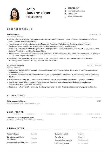 Lebenslauf-Muster für F&E-Spezialist*in