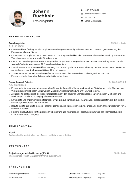 Lebenslauf-Muster für Forschungsleiter*in