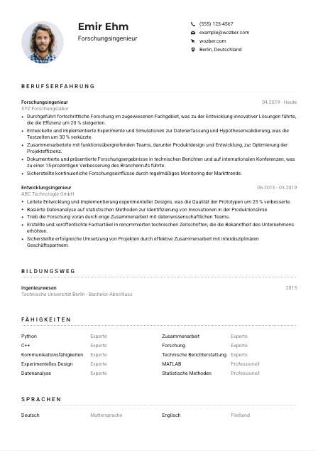 Lebenslauf-Muster für Forschungsingenieur*in