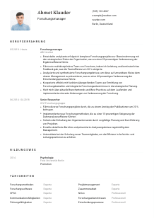 Lebenslauf-Vorlage für Forschungsmanager*in #1