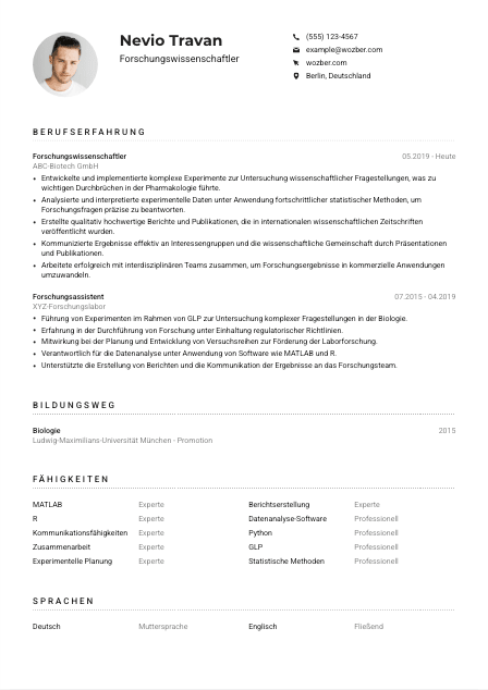 Lebenslauf-Muster für Forschungswissenschaftler*in