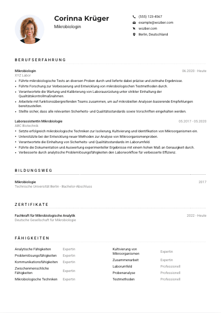 Lebenslauf-Muster für Mikrobiolog*in