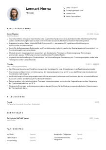 Lebenslauf-Muster für Physiker*in