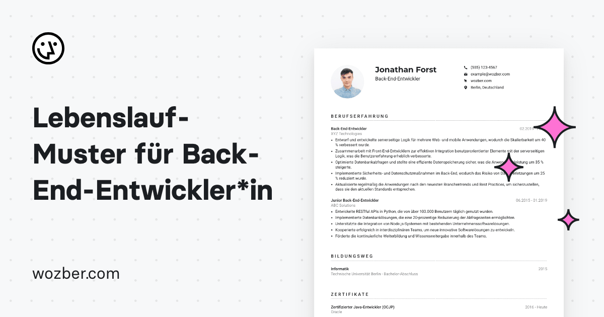 Lebenslauf-Muster für Back-End-Entwickler*in