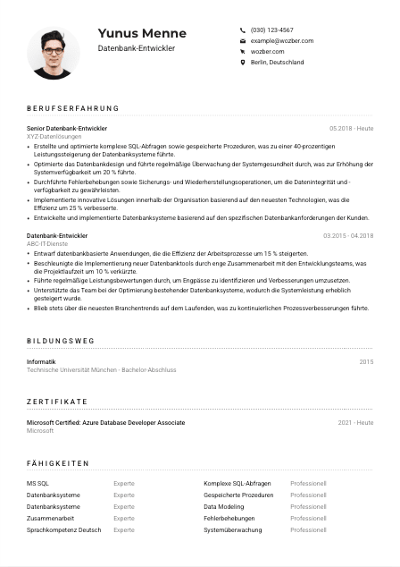 Lebenslauf-Muster für Datenbank-Entwickler*in