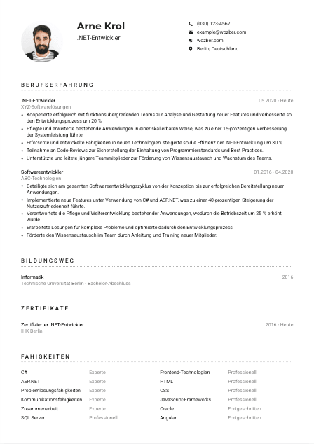 Lebenslauf-Muster für .NET-Entwickler*in