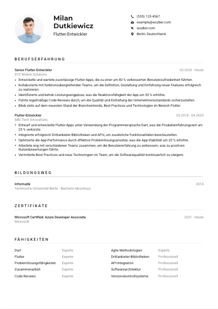 Lebenslauf-Muster für Flutter-Entwickler*in