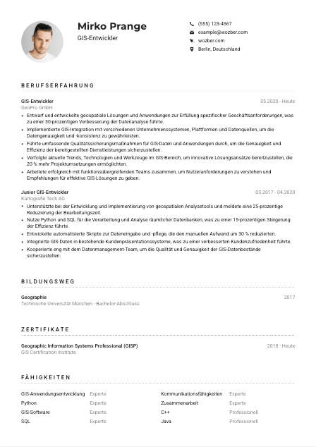 Lebenslauf-Muster für GIS-Entwickler*in