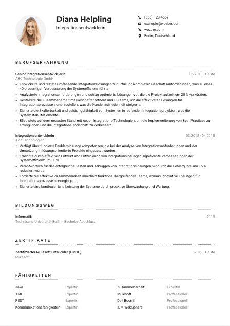 Lebenslauf-Muster für Integrationsentwickler*in