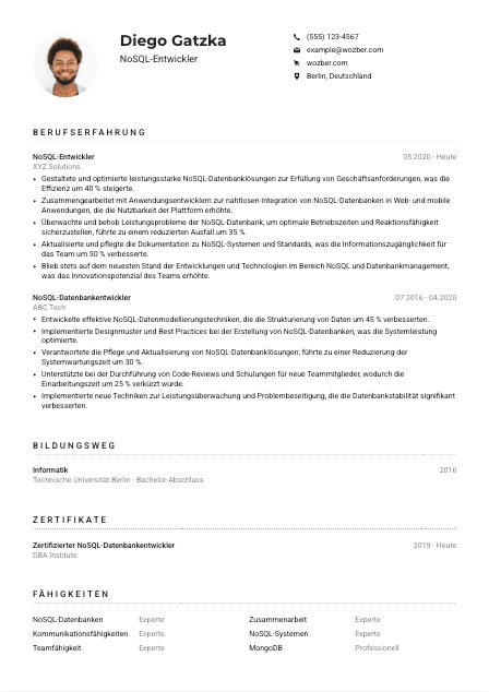 Lebenslauf-Muster für NoSQL-Entwickler*in