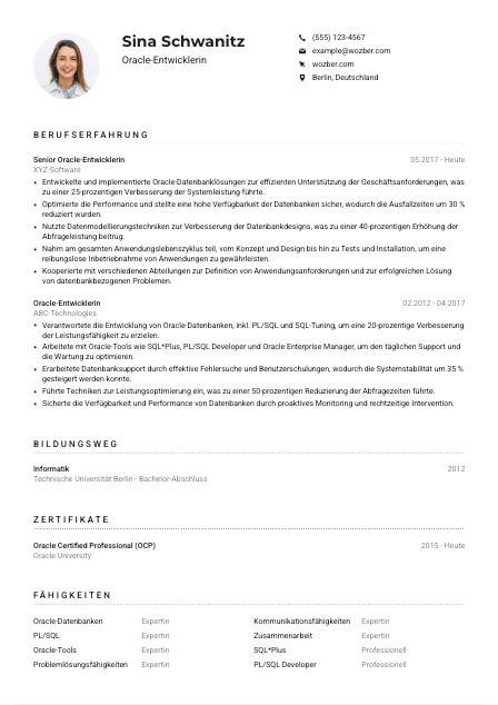 Lebenslauf-Muster für Oracle-Entwickler*in