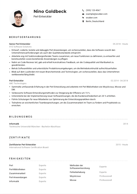 Lebenslauf-Muster für Perl-Entwickler*in