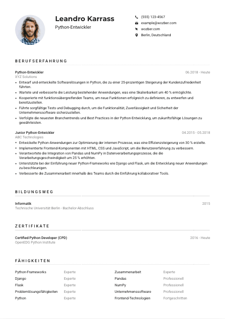 Lebenslauf-Muster für Python-Entwickler*in