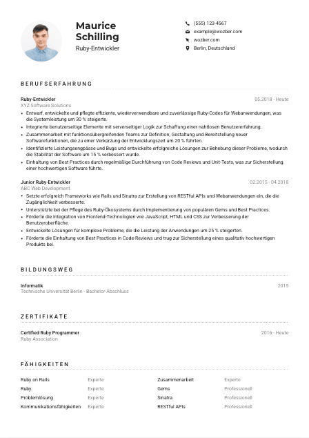 Lebenslauf-Muster für Ruby-Entwickler*in