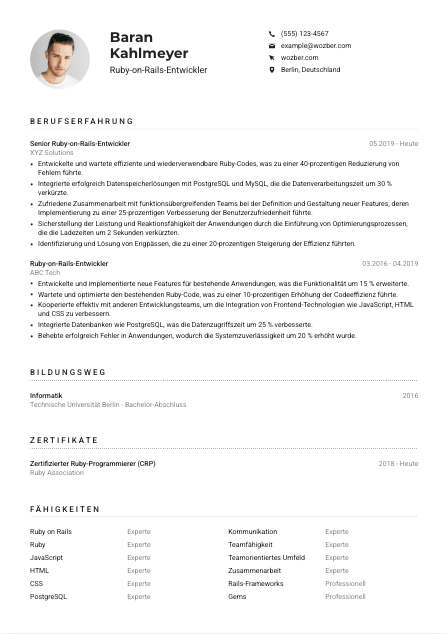 Lebenslauf-Muster für Ruby-on-Rails-Entwickler*in