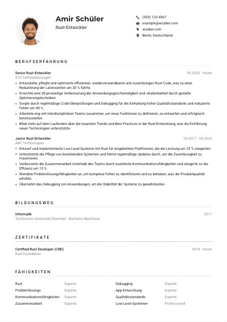 Lebenslauf-Muster für Rust-Entwickler*in