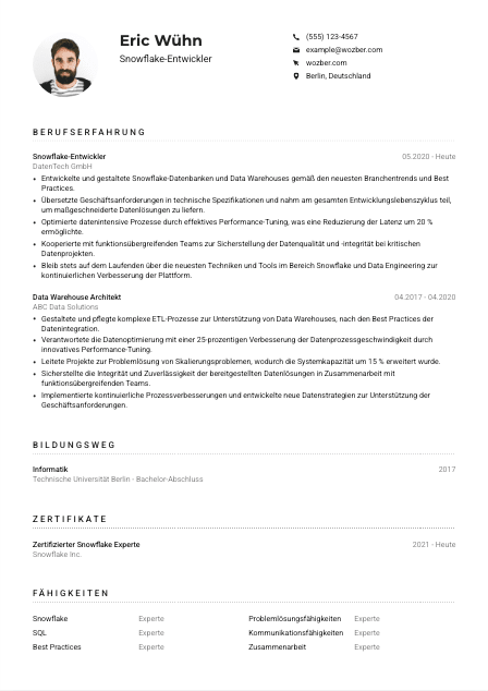 Lebenslauf-Muster für Snowflake-Entwickler*in