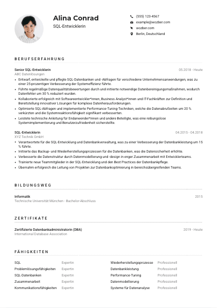 Lebenslauf-Muster für SQL-Entwickler*in