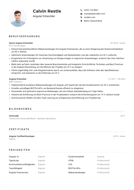 Lebenslauf-Muster für Angular Entwickler*in
