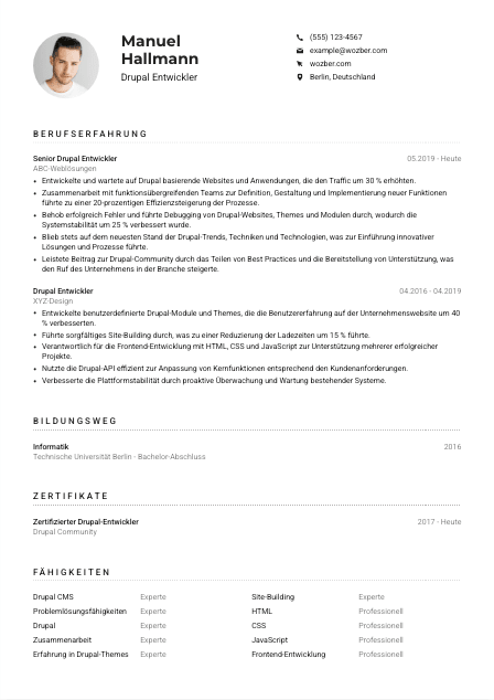Lebenslauf-Muster für Drupal Entwickler*in