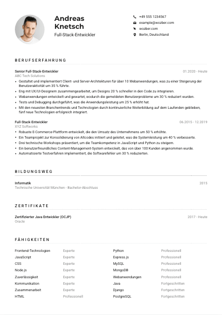 Lebenslauf-Muster für Full-Stack-Entwickler*in