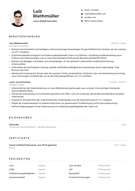 Lebenslauf-Muster für Java-Webentwickler*in