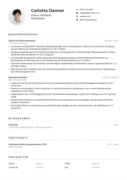 Lebenslauf-Muster für Python Full-Stack-Entwickler*in
