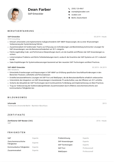 Lebenslauf-Muster für SAP-Entwickler*in