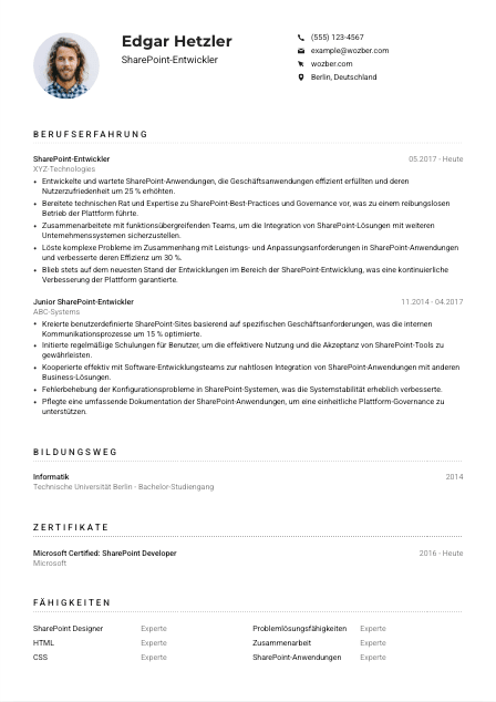Lebenslauf-Muster für SharePoint-Entwickler*in