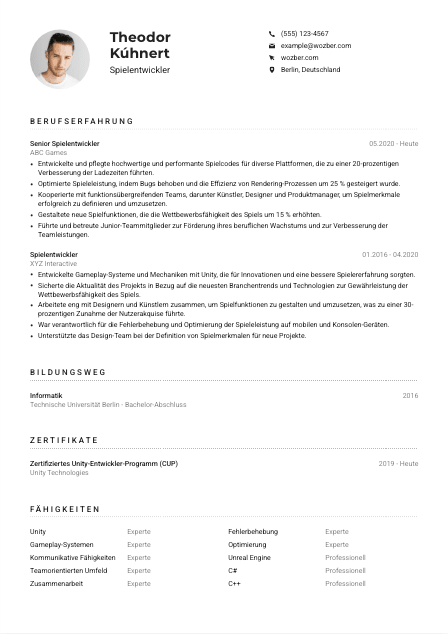 Lebenslauf-Muster für Spielentwickler*in