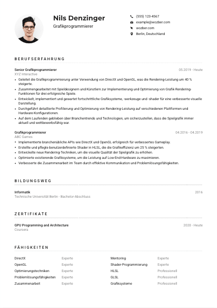Lebenslauf-Muster für Grafikprogrammierer*in