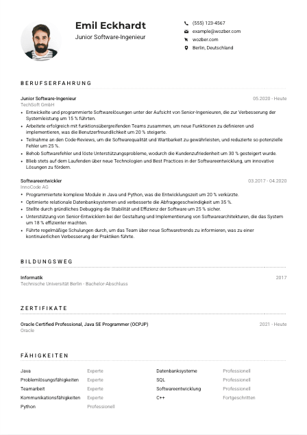 Lebenslauf-Muster für Junior Software-Ingenieur*in