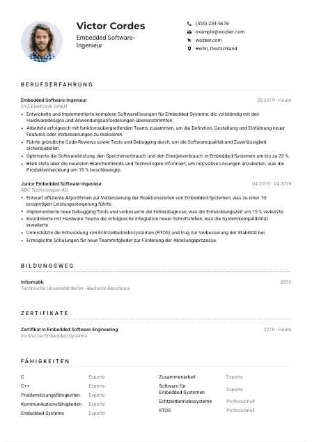 Lebenslauf-Muster für Embedded Software-Ingenieur*in