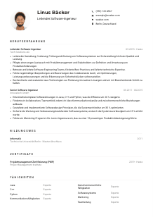 Lebenslauf-Muster für Leitende*r Software-Ingenieur*in