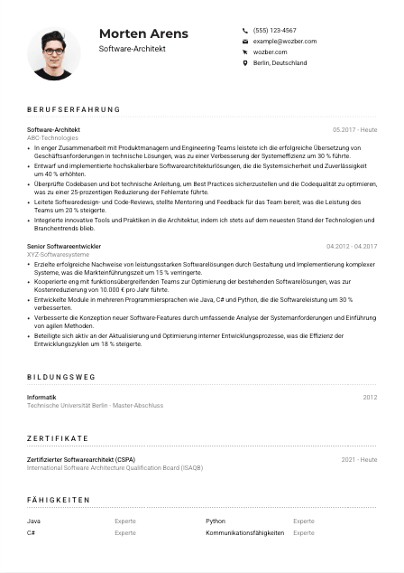 Lebenslauf-Muster für Software-Architekt*in