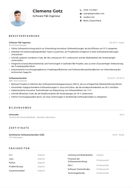 Lebenslauf-Muster für Software F&E-Ingenieur*in
