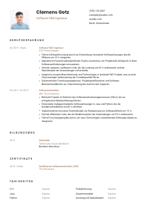 Lebenslauf-Vorlage für Software F&E-Ingenieur*in #1