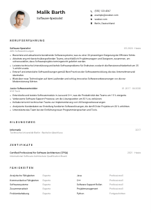 Lebenslauf-Muster für Software-Spezialist*in