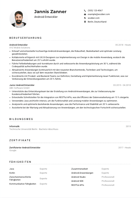 Lebenslauf-Muster für Android Entwickler*in