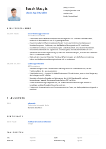 Lebenslauf-Vorlage für Mobile App Entwickler*in #1