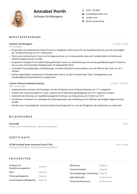Lebenslauf-Muster für Software-QA-Manager*in