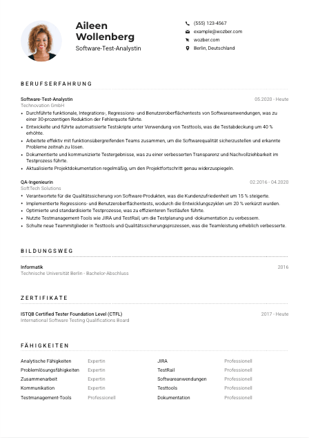 Lebenslauf-Muster für Software-Test-Analyst*in