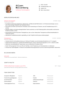 Lebenslauf-Vorlage für Software-Test-Analyst*in #1