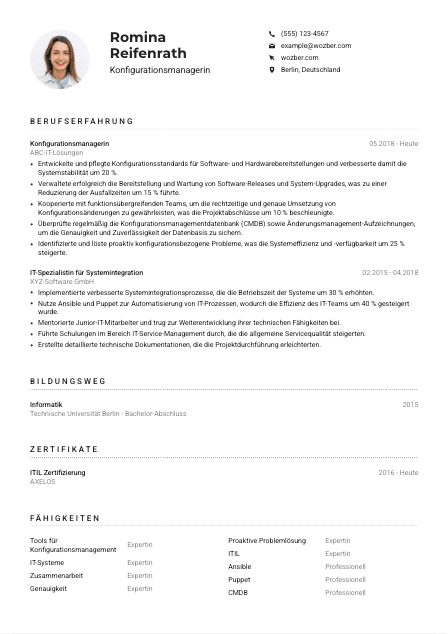 Lebenslauf-Muster für Konfigurationsmanager*in