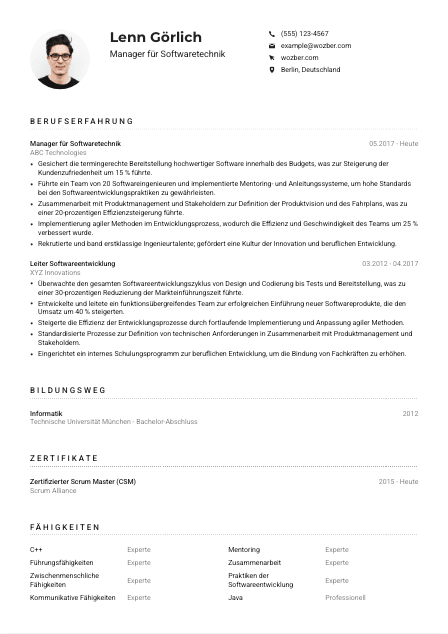 Lebenslauf-Muster für Manager*in Softwaretechnik