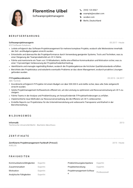 Lebenslauf-Muster für Softwareprojektmanager*in