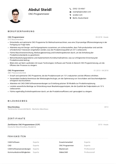 Lebenslauf-Muster für CNC-Programmierer*in