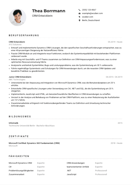 Lebenslauf-Muster für CRM-Entwickler*in