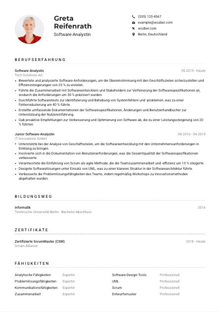 Lebenslauf-Muster für Software-Analyst*in
