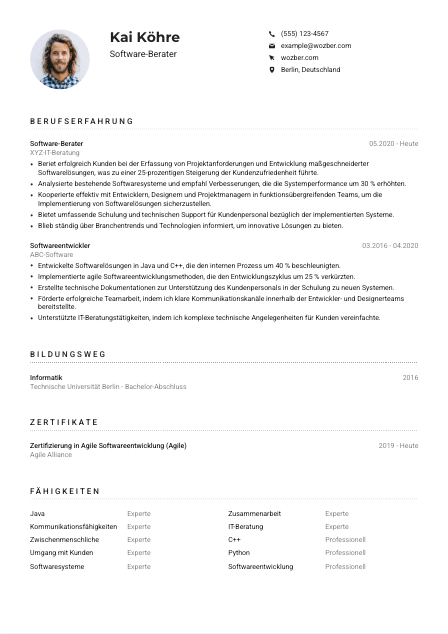 Lebenslauf-Muster für Software-Berater*in